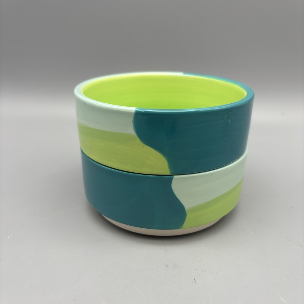 Top-Paw Blue-Green Ceramic Pet Bowl Rubber Grip Dishwasher Safe 4"‎  Set Of 2
